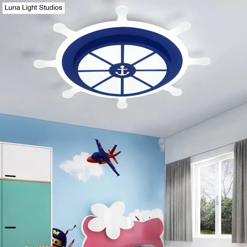 DecorBites™ Cartoon LED Flush Pendant Light with Acrylic Rudder Shade - Blue, White/3 Color Light