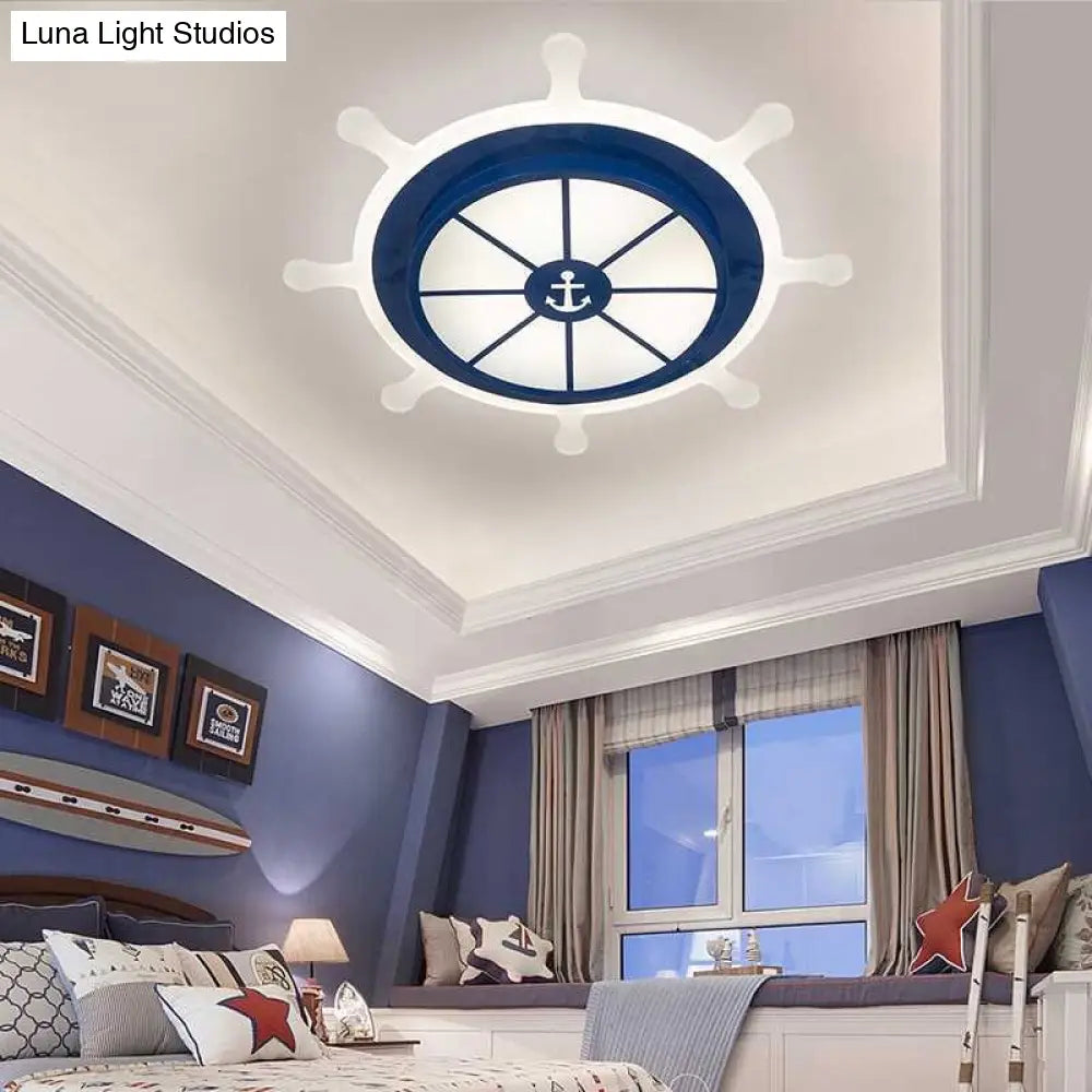 DecorBites™ Cartoon LED Flush Pendant Light with Acrylic Rudder Shade - Blue, White/3 Color Light
