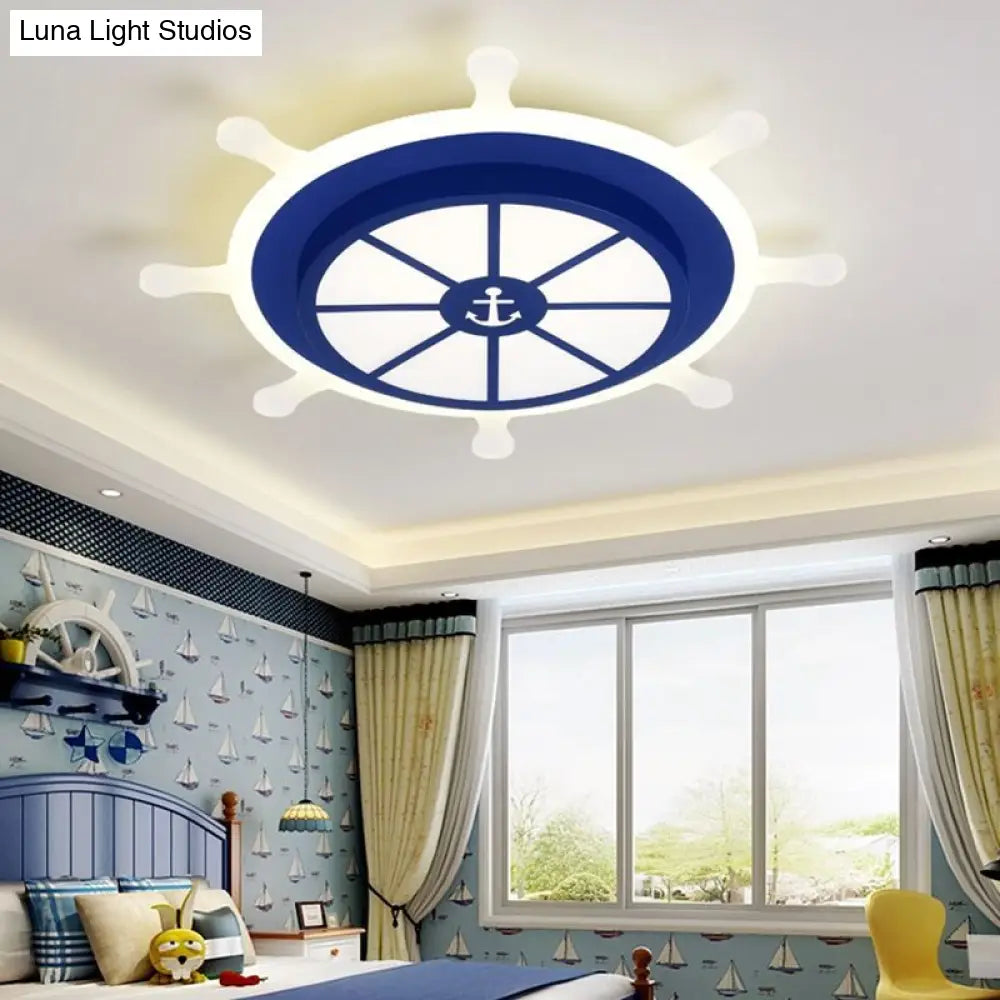 DecorBites™ Cartoon LED Flush Pendant Light with Acrylic Rudder Shade - Blue, White/3 Color Light