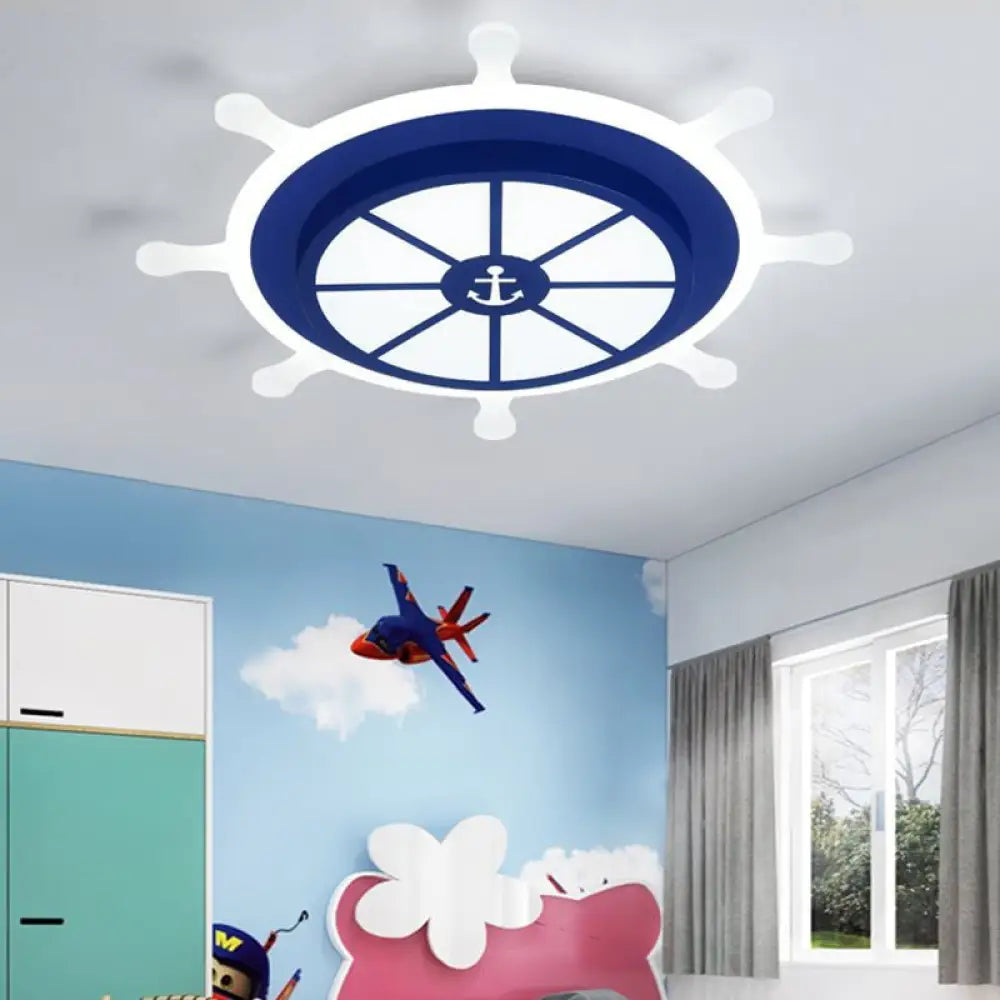 DecorBites™ Cartoon LED Flush Pendant Light with Acrylic Rudder Shade - Blue, White/3 Color Light