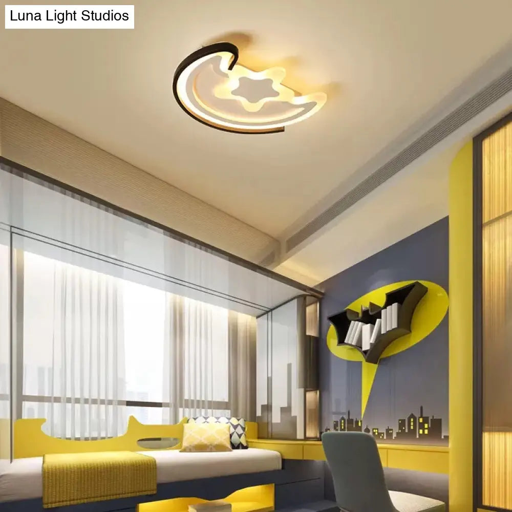 ديكوربايتس™ مصباح LED بتصميم رسوم متحركة لغرفة الدراسة - تركيبات سقف أكريليك على شكل قمر ونجمة