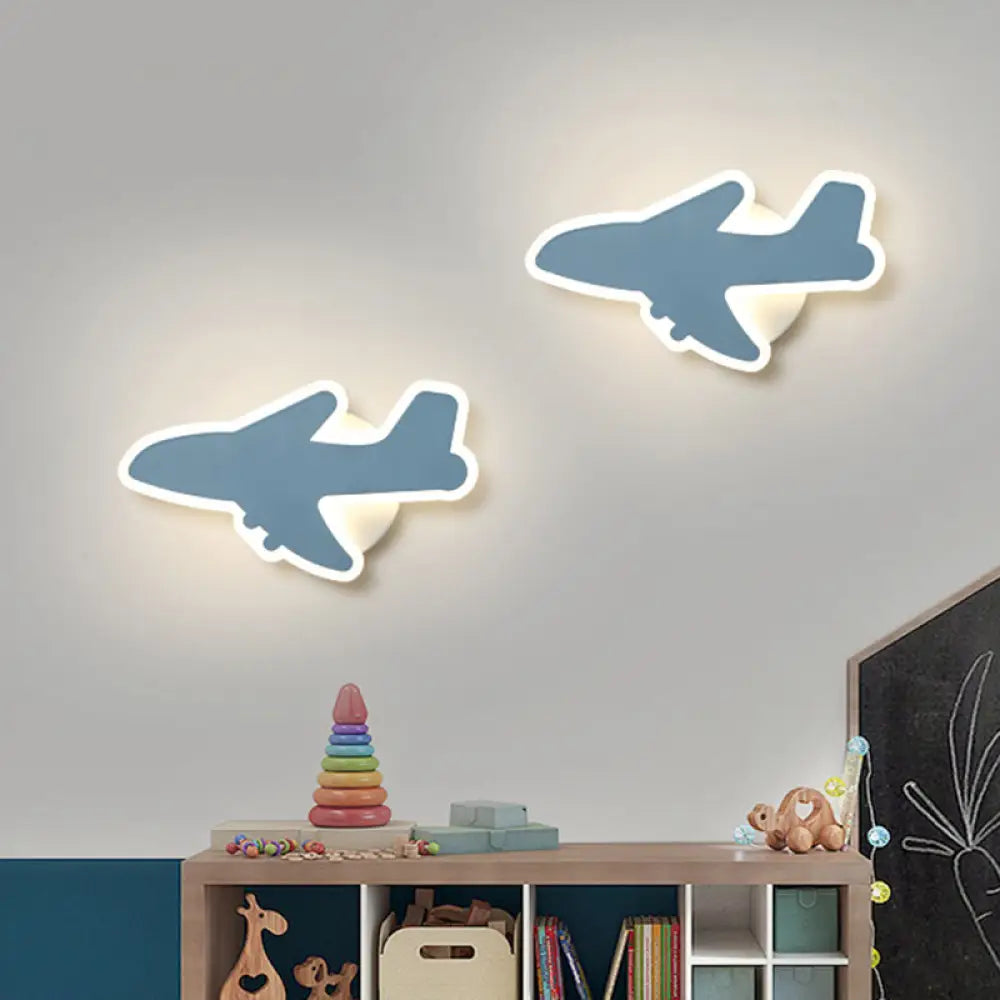 Aplique de pared LED con diseño de dibujos animados - Iluminación empotrada para dormitorio infantil Jet en blanco/azul