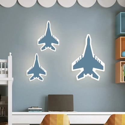 Aplique de pared LED con diseño de dibujos animados - Iluminación empotrada para dormitorio infantil Jet en blanco/azul