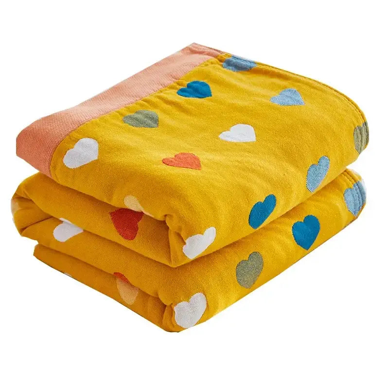 Decorbites cartoon lion cotton throw blanket soft mustard yellow with plush texture and embroidered hearts for bedroom decor