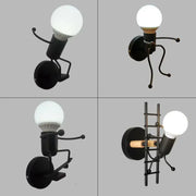 Black metal wall lamp decorbites cartoon matchstick man sconce with illuminated globe bulb for kids room decor