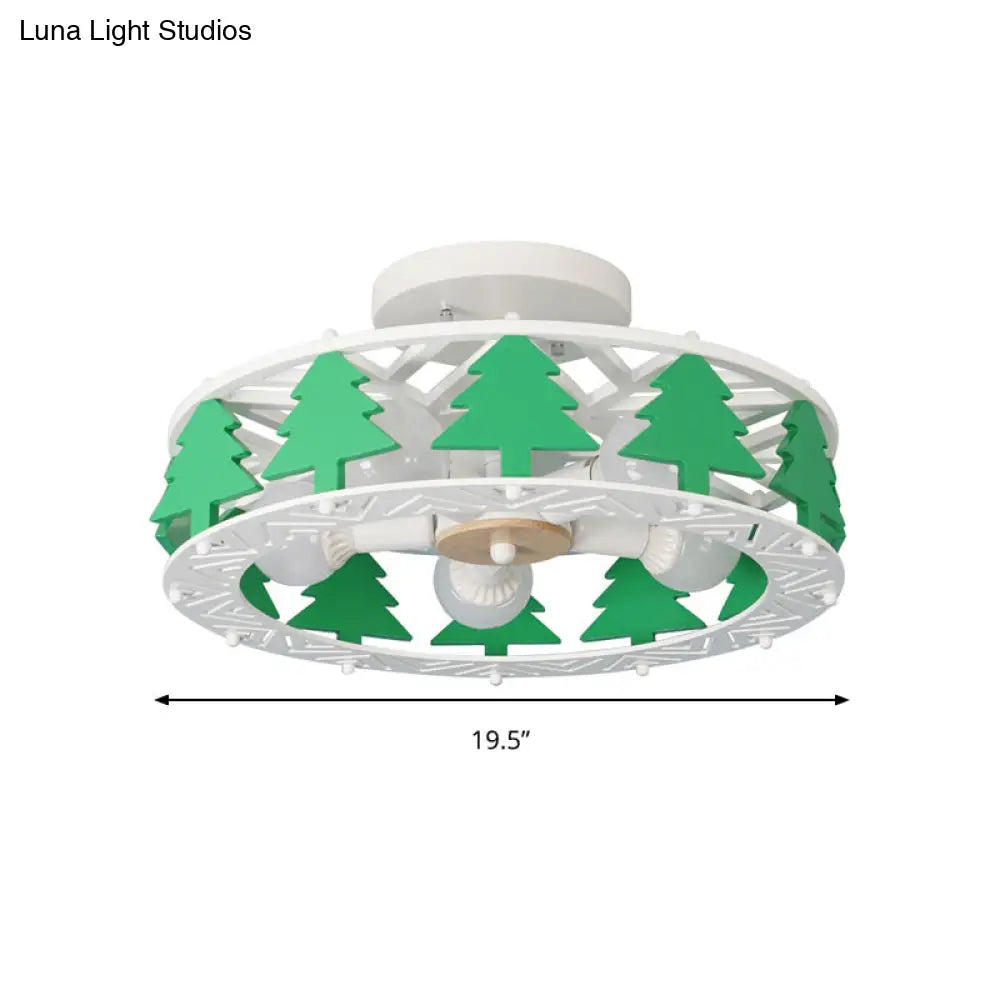 DecorBites™ Cartoon Metal Ceiling Lamp - Green Pine Tree Semi Ceiling Mount Light (5 Heads) - Ideal for Hotels