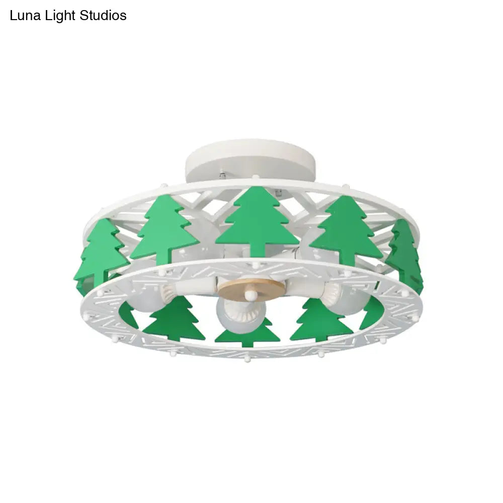 DecorBites™ Cartoon Metal Ceiling Lamp - Green Pine Tree Semi Ceiling Mount Light (5 Heads) - Ideal for Hotels