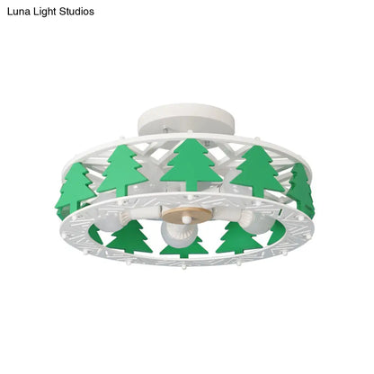 DecorBites™ Cartoon Metal Ceiling Lamp - Green Pine Tree Semi Ceiling Mount Light (5 Heads) - Ideal for Hotels