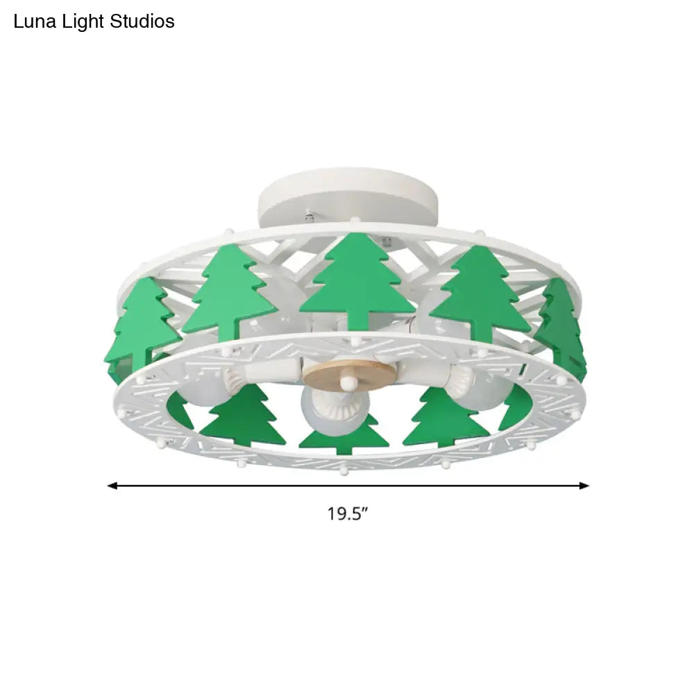 DecorBites™ Cartoon Metal Ceiling Lamp - Green Pine Tree Semi Ceiling Mount Light (5 Heads) - Ideal for Hotels