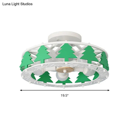 DecorBites™ Cartoon Metal Ceiling Lamp - Green Pine Tree Semi Ceiling Mount Light (5 Heads) - Ideal for Hotels