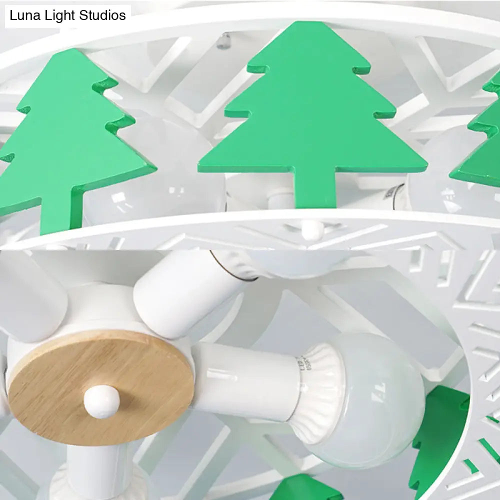 DecorBites™ Cartoon Metal Ceiling Lamp - Green Pine Tree Semi Ceiling Mount Light (5 Heads) - Ideal for Hotels