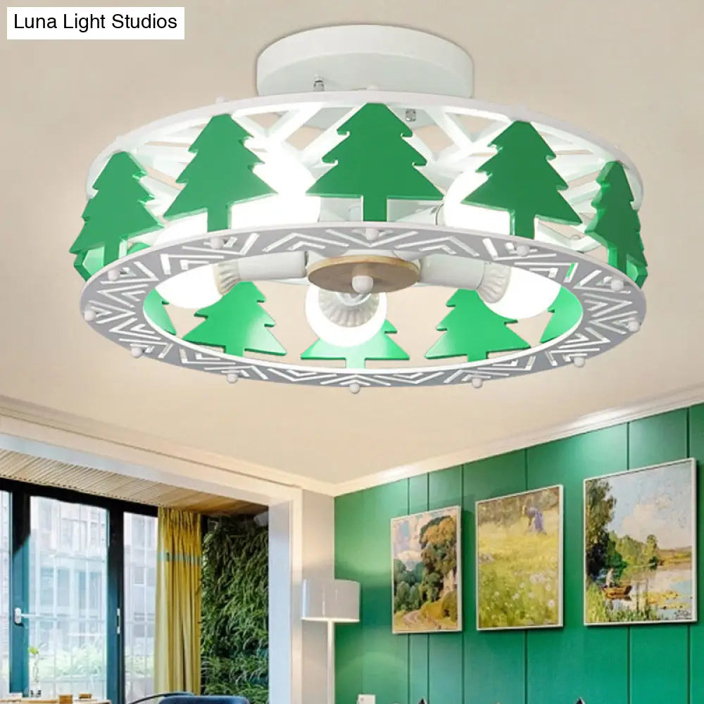 DecorBites™ Cartoon Metal Ceiling Lamp - Green Pine Tree Semi Ceiling Mount Light (5 Heads) - Ideal for Hotels
