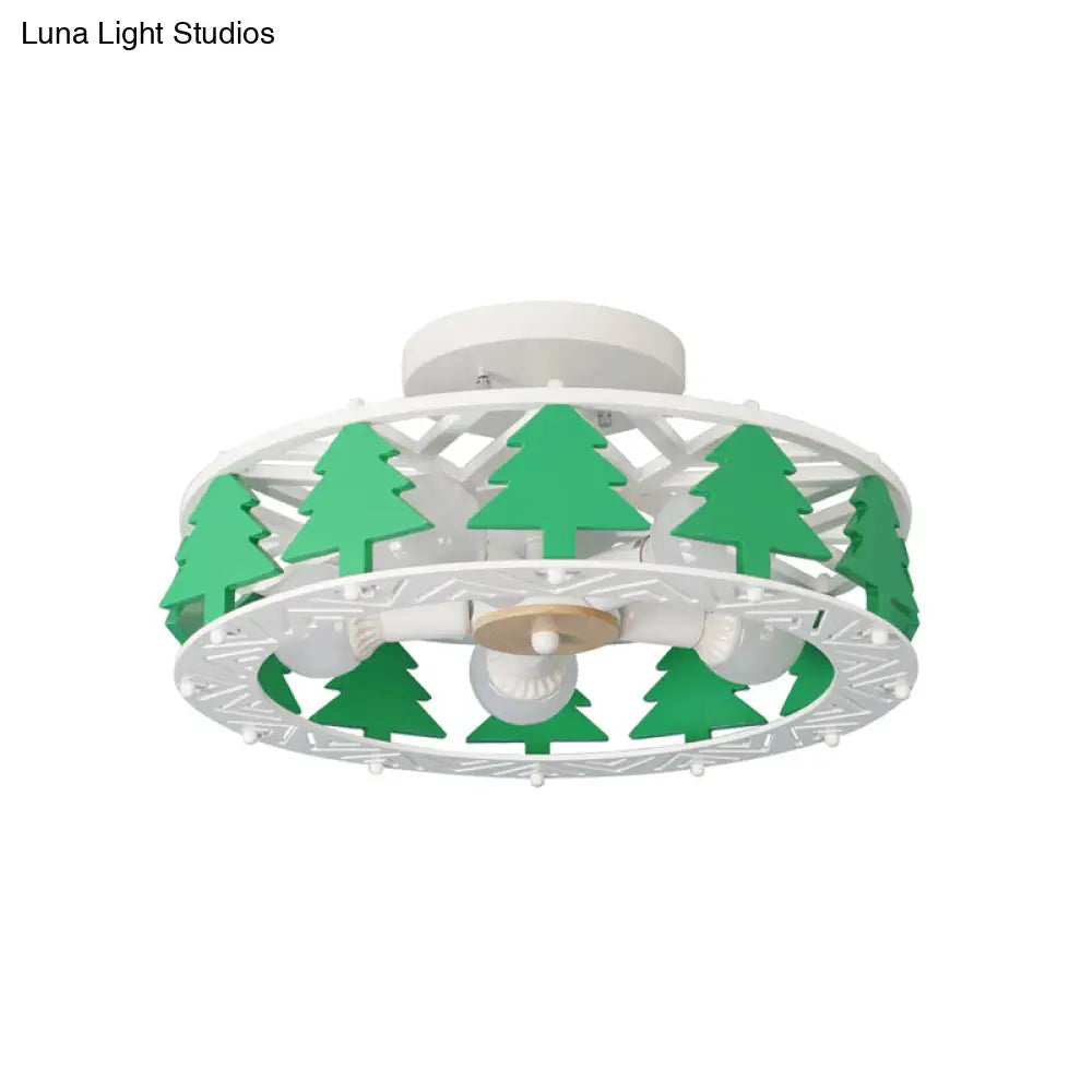 DecorBites™ Cartoon Metal Ceiling Lamp - Green Pine Tree Semi Ceiling Mount Light (5 Heads) - Ideal for Hotels
