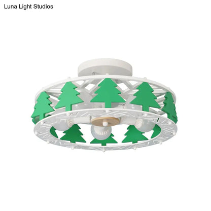 DecorBites™ Cartoon Metal Ceiling Lamp - Green Pine Tree Semi Ceiling Mount Light (5 Heads) - Ideal for Hotels