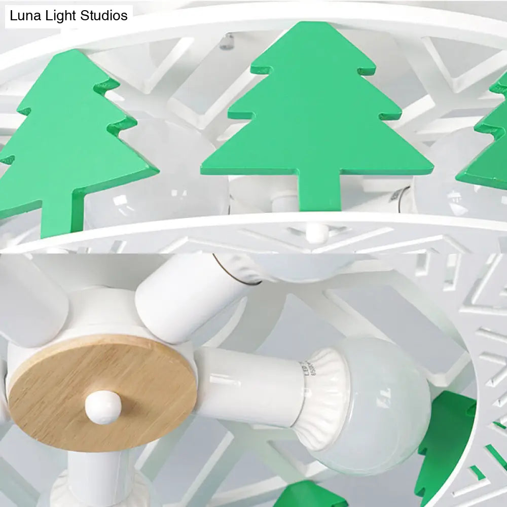 DecorBites™ Cartoon Metal Ceiling Lamp - Green Pine Tree Semi Ceiling Mount Light (5 Heads) - Ideal for Hotels