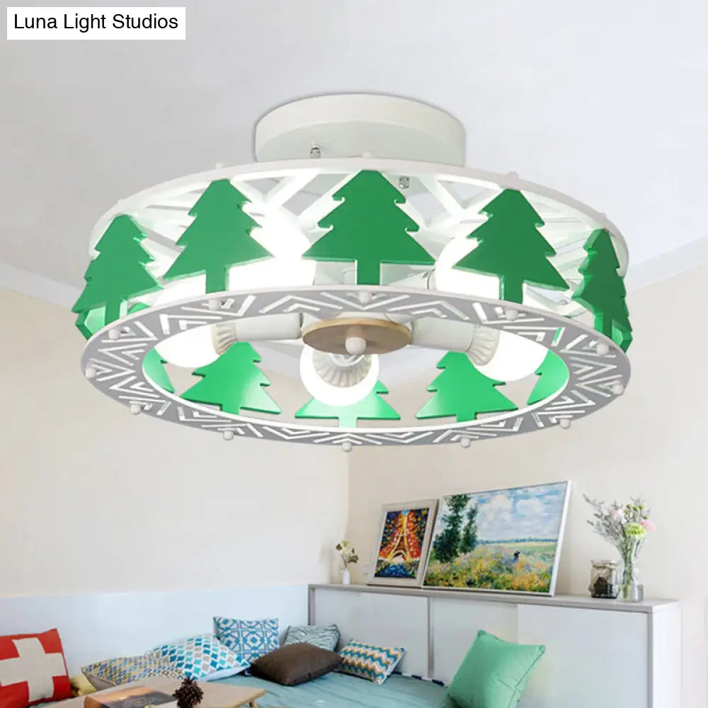 DecorBites™ Cartoon Metal Ceiling Lamp - Green Pine Tree Semi Ceiling Mount Light (5 Heads) - Ideal for Hotels