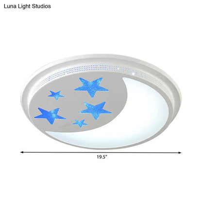 Lámpara de techo LED DecorBites™ con diseño de luna y estrella de dibujos animados para habitación de niñas - Diseño circular azul y blanco