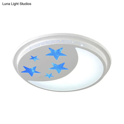 Lámpara de techo LED DecorBites™ con diseño de luna y estrella de dibujos animados para habitación de niñas - Diseño circular azul y blanco