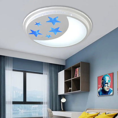 Lámpara de techo LED DecorBites™ con diseño de luna y estrella de dibujos animados para habitación de niñas - Diseño circular azul y blanco