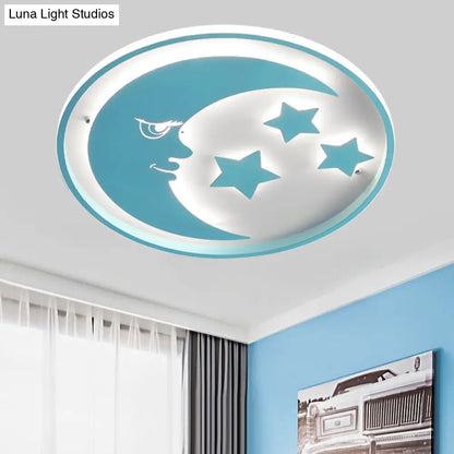 DecorBites™ Lámpara de techo LED empotrada con diseño de luna y estrella de dibujos animados para dormitorios en blanco/rosa/azul