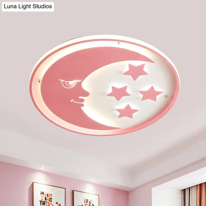 DecorBites™ Lámpara de techo LED empotrada con diseño de luna y estrella de dibujos animados para dormitorios en blanco/rosa/azul