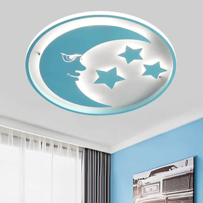 DecorBites™ Lámpara de techo LED empotrada con diseño de luna y estrella de dibujos animados para dormitorios en blanco/rosa/azul