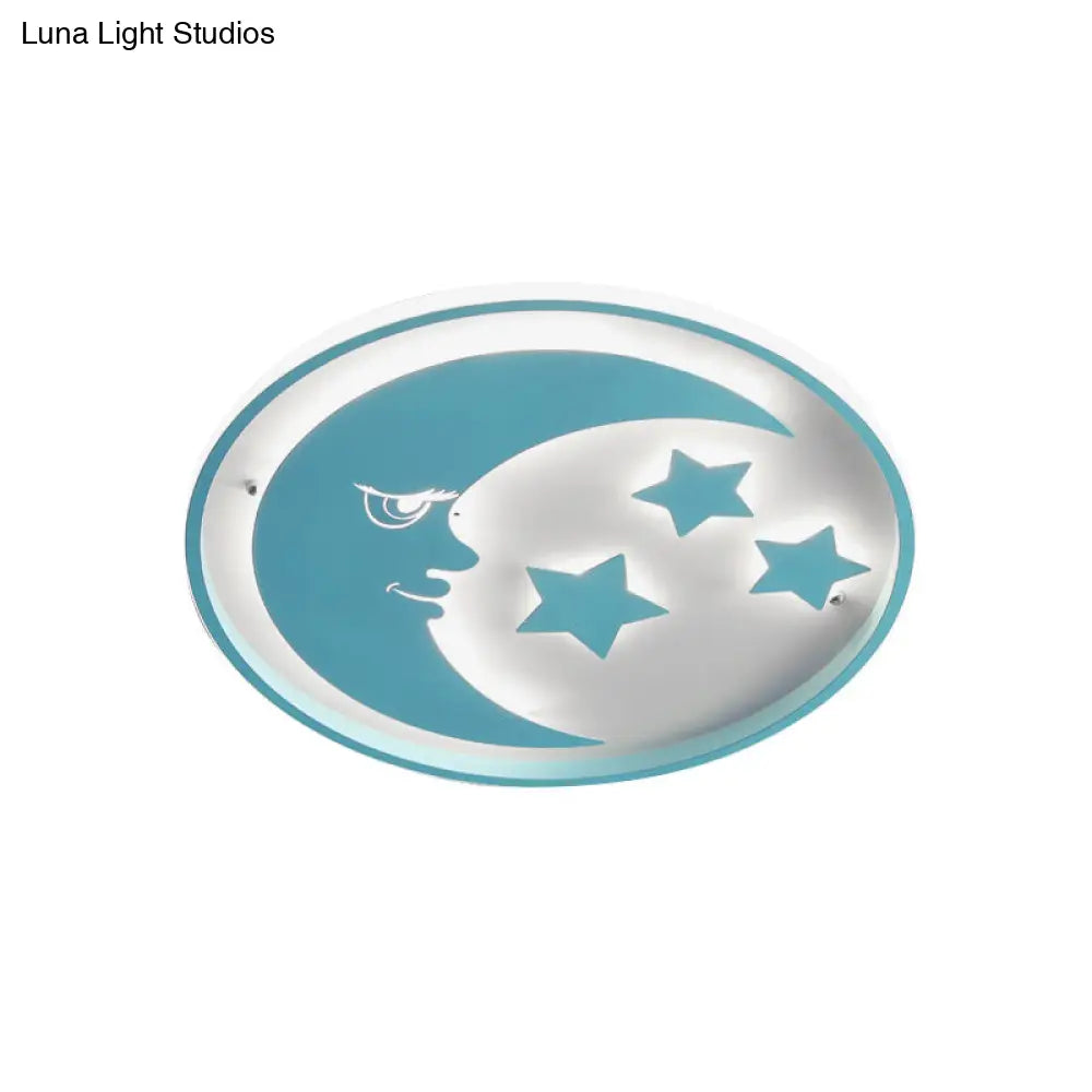 DecorBites™ Lámpara de techo LED empotrada con diseño de luna y estrella de dibujos animados para dormitorios en blanco/rosa/azul