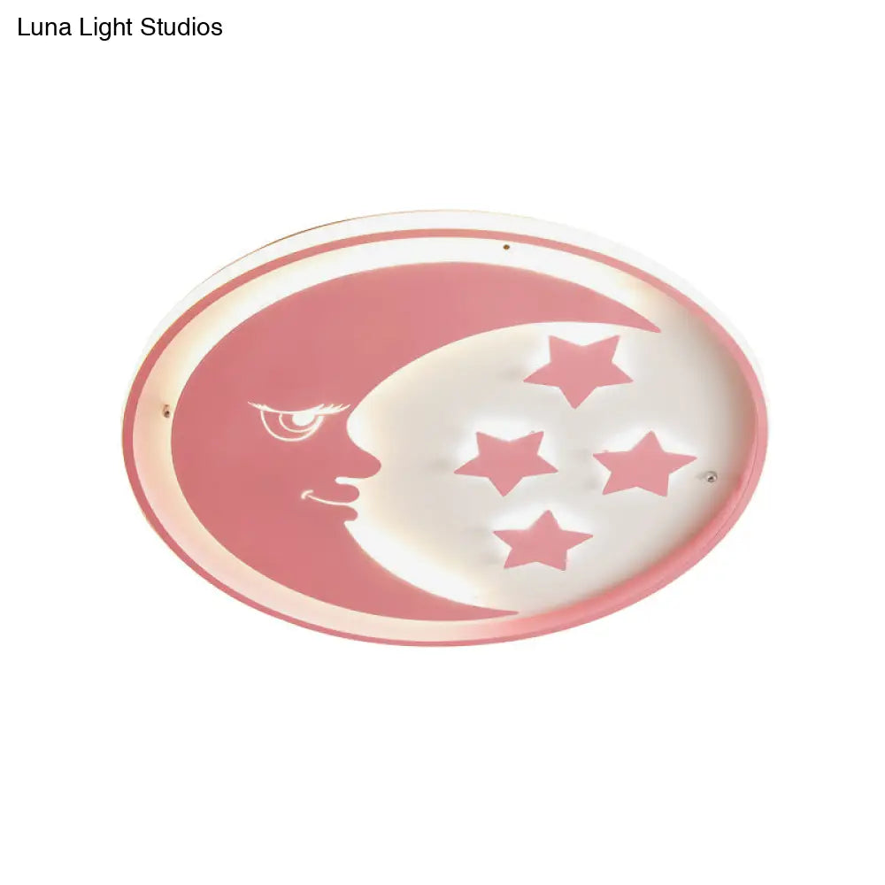 DecorBites™ Lámpara de techo LED empotrada con diseño de luna y estrella de dibujos animados para dormitorios en blanco/rosa/azul