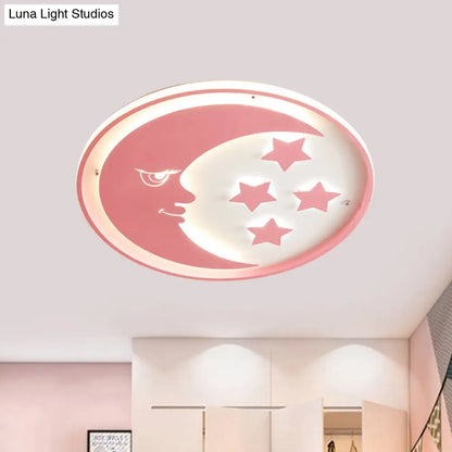 DecorBites™ Lámpara de techo LED empotrada con diseño de luna y estrella de dibujos animados para dormitorios en blanco/rosa/azul