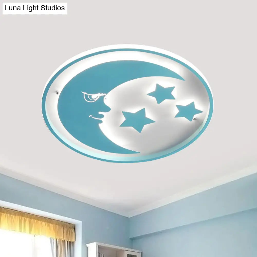 DecorBites™ Lámpara de techo LED empotrada con diseño de luna y estrella de dibujos animados para dormitorios en blanco/rosa/azul