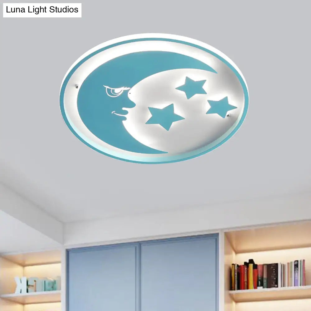 DecorBites™ Lámpara de techo LED empotrada con diseño de luna y estrella de dibujos animados para dormitorios en blanco/rosa/azul