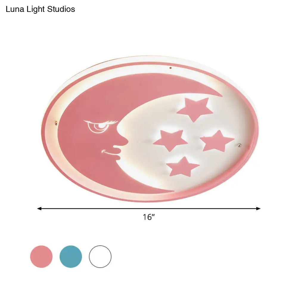 DecorBites™ Lámpara de techo LED empotrada con diseño de luna y estrella de dibujos animados para dormitorios en blanco/rosa/azul