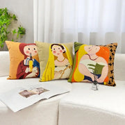Three colorful embroidered throw pillows with cartoon oil painting embroidery decorbites cartoon oil design for living room decor