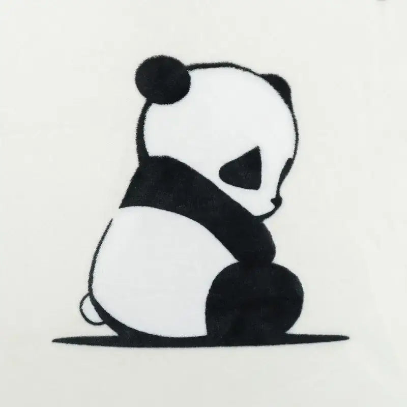 Minimalist black-and-white cartoon panda flannel white fleece blanket with pom poms for bedroom decorbites cartoon panda