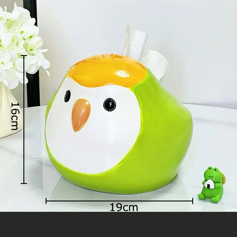 Cute green and orange glossy ceramic tissue box shaped like a cartoon parrot decorbites cartoon parrot for living room decor