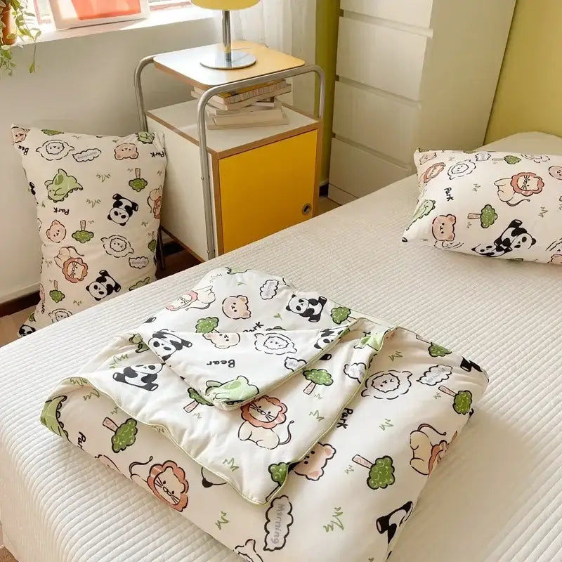 Cute white cotton duvet set with decorbites cartoon patchwork summer animal prints for bedroom comforter