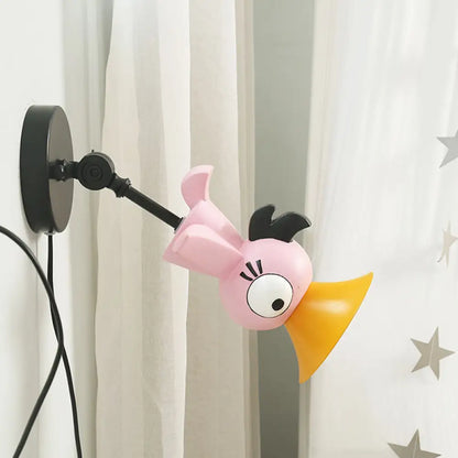 Aplique LED con forma de pájaro rosa de dibujos animados: Lámpara de pared metálica para habitación de niñas