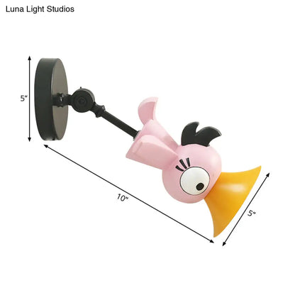 Aplique LED con forma de pájaro rosa de dibujos animados: Lámpara de pared metálica para habitación de niñas
