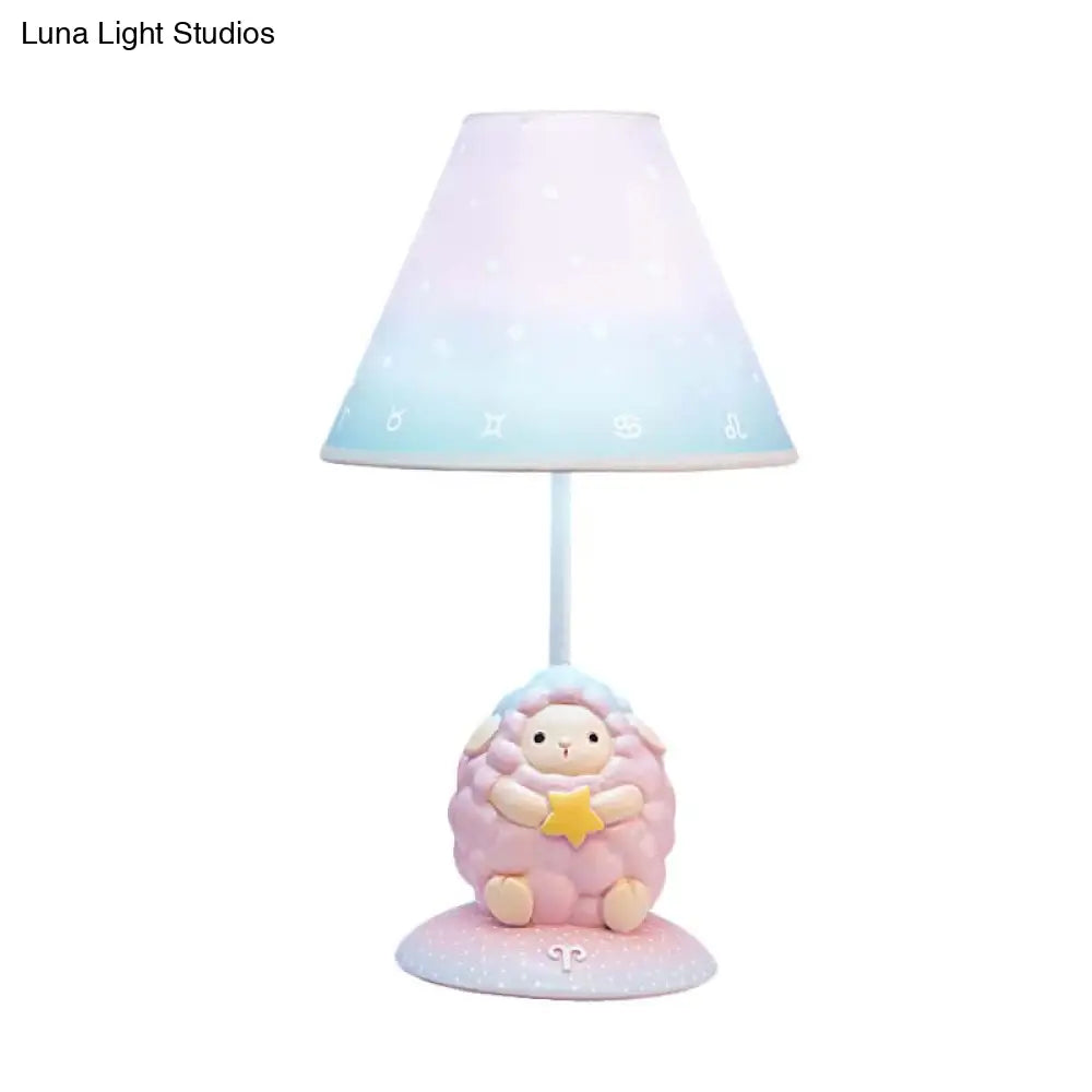 مصباح طاولة ليلية على شكل كوكبة وردية كرتونية - مصباح راتنجي مع غطاء قماشي مخروطي