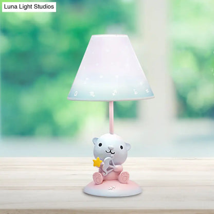 مصباح طاولة ليلية على شكل كوكبة وردية كرتونية - مصباح راتنجي مع غطاء قماشي مخروطي