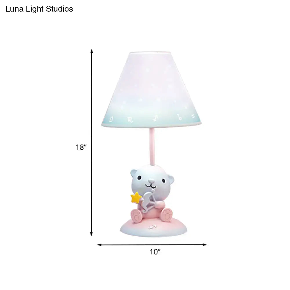 مصباح طاولة ليلية على شكل كوكبة وردية كرتونية - مصباح راتنجي مع غطاء قماشي مخروطي