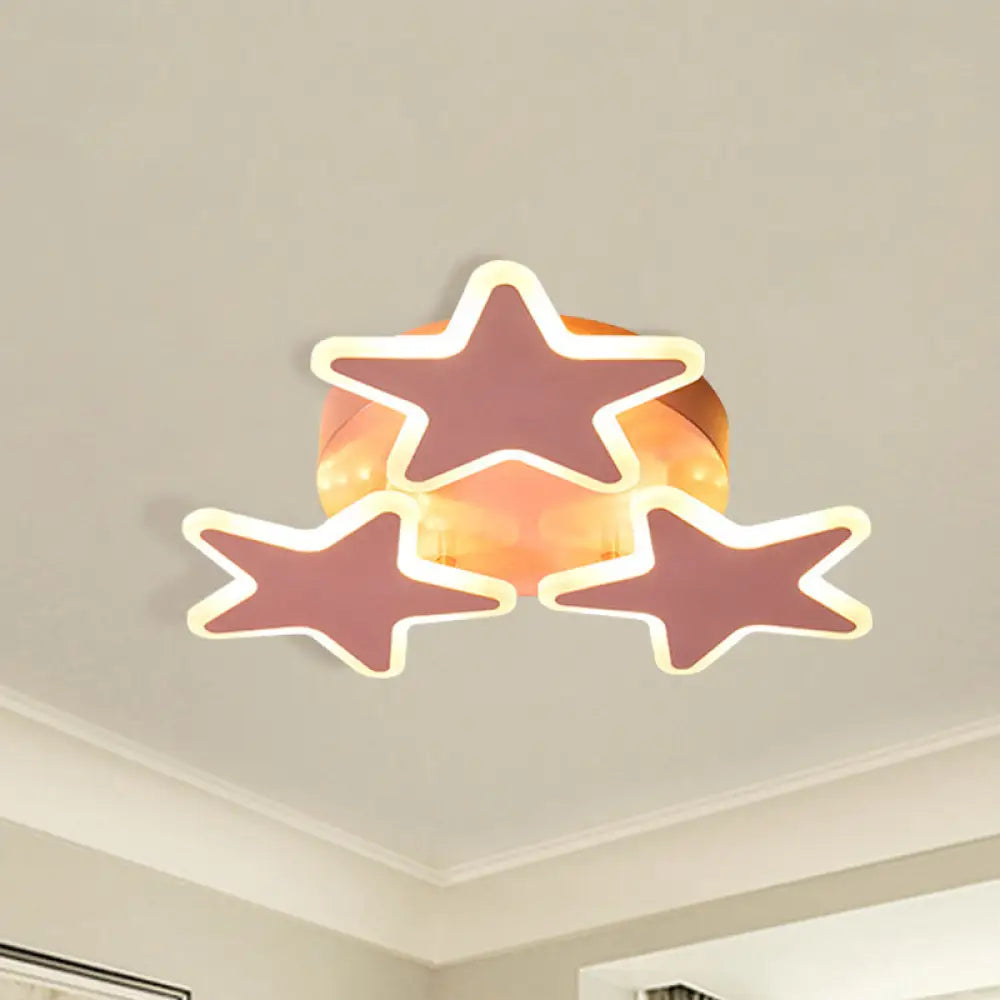 Lámpara de techo DecorBites™ DecorBites™ con forma de estrella LED rosa de dibujos animados - Montaje empotrado en acrílico para iluminación de dormitorio