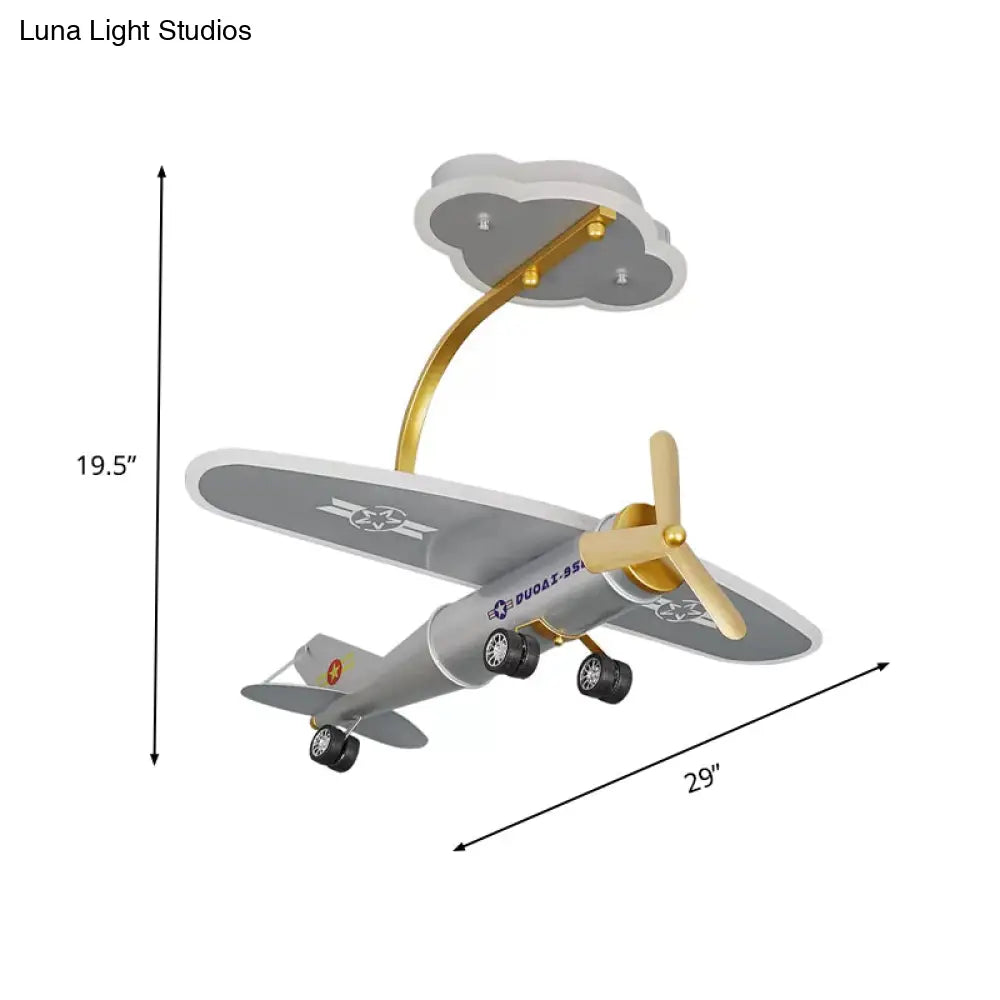 DecorBites™ DecorBites™ Lámpara de techo LED plateada con forma de avión de dibujos animados y dosel de nubes para la habitación de los niños