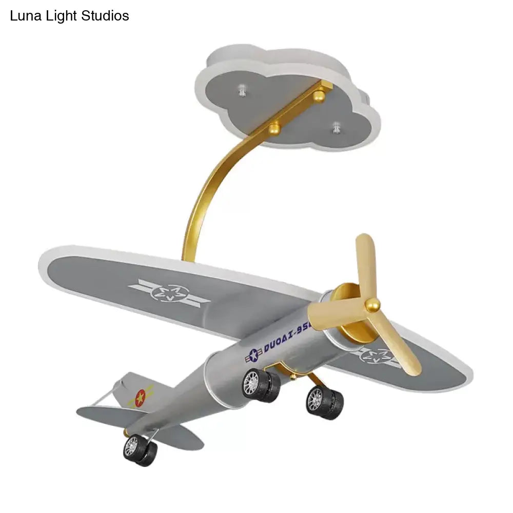 DecorBites™ DecorBites™ Lámpara de techo LED plateada con forma de avión de dibujos animados y dosel de nubes para la habitación de los niños