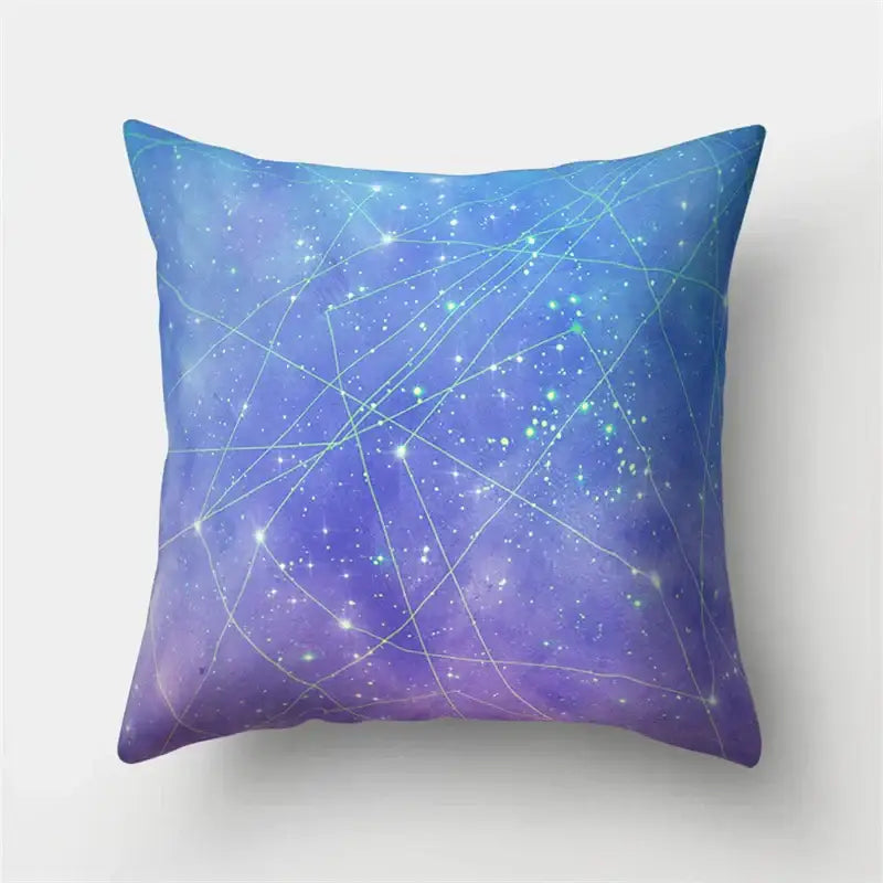 Square throw pillow case with cartoon planet astronaut design in blue and purple gradient cosmic decorbites cartoon planet decor