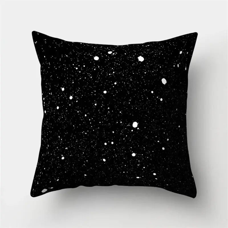 Black throw pillow case with speckled white starry night pattern for decorbites cartoon planet astronaut decor