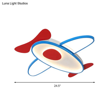 DecorBites™ Cartoon Propeller Plane LED Ceiling Light for Kids' Bedroom in Red & Blue