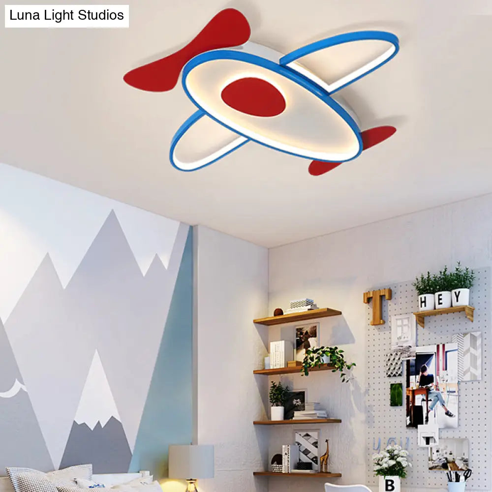 DecorBites™ Cartoon Propeller Plane LED Ceiling Light for Kids' Bedroom in Red & Blue
