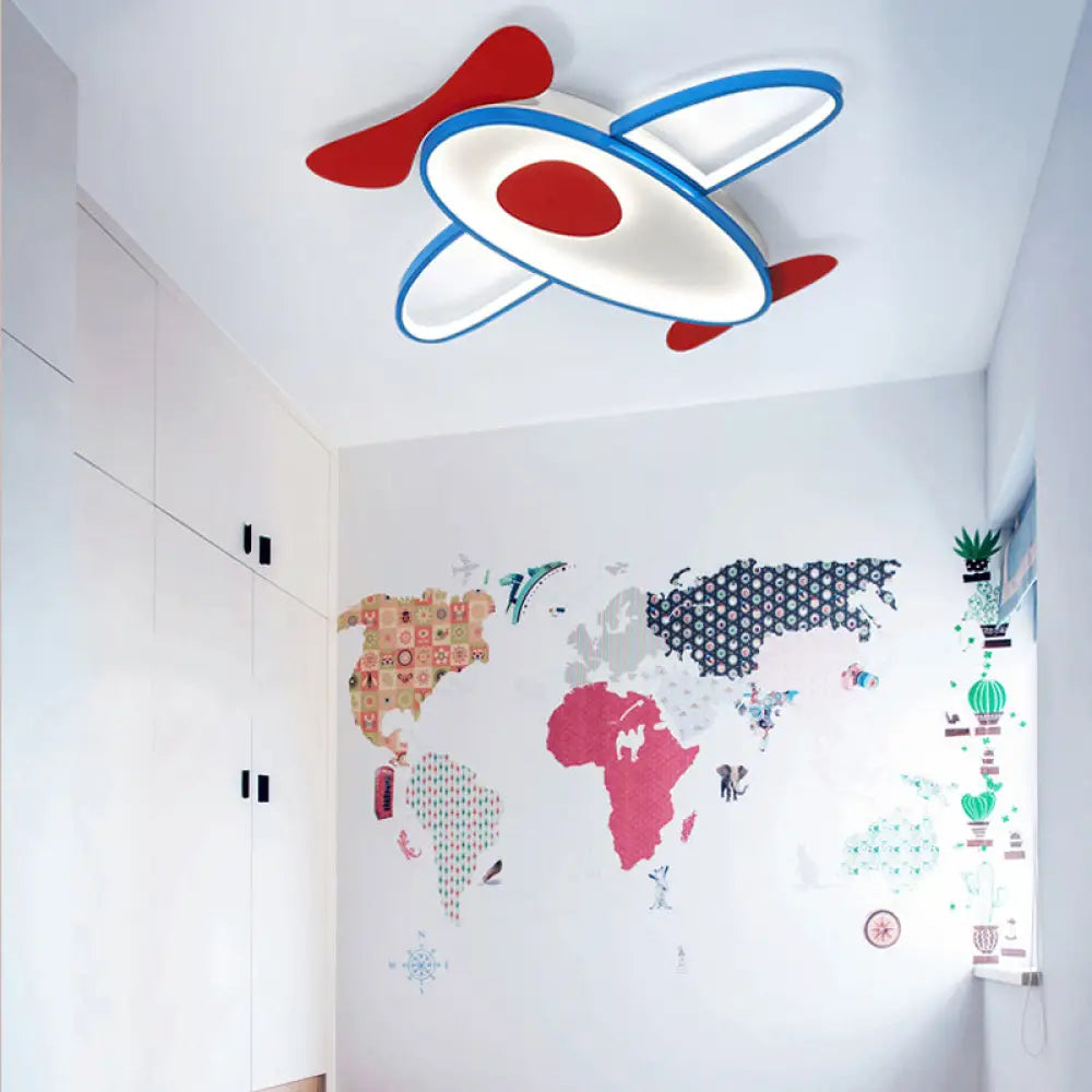DecorBites™ Cartoon Propeller Plane LED Ceiling Light for Kids' Bedroom in Red & Blue