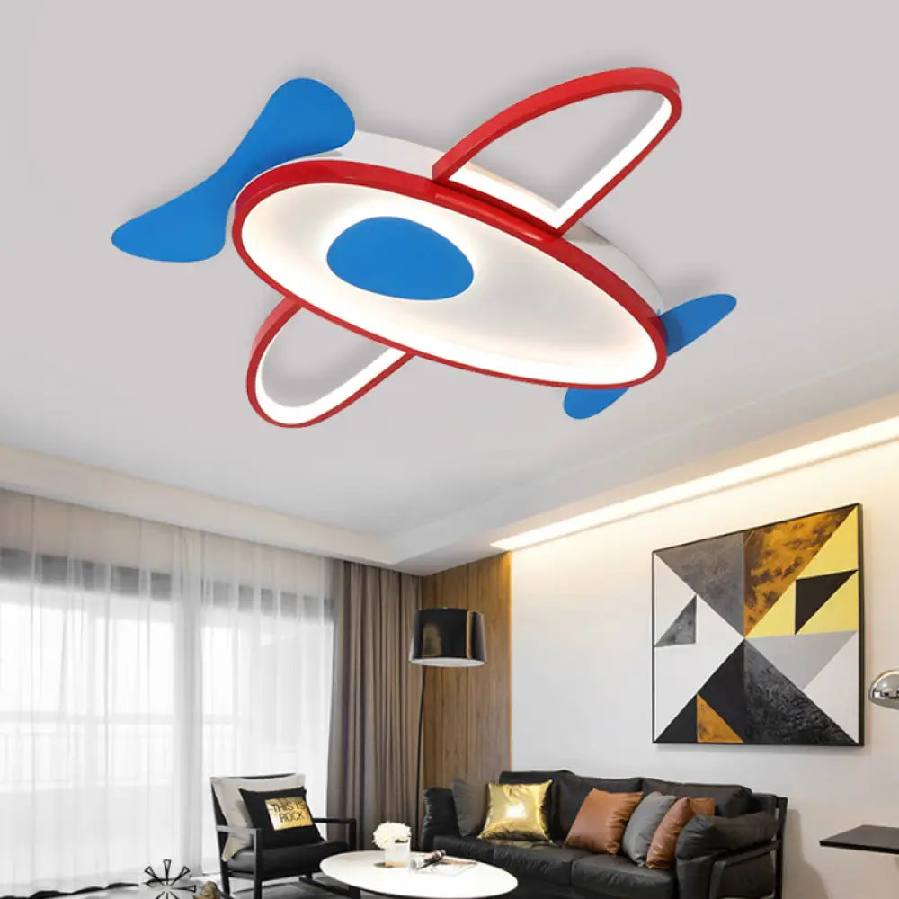 DecorBites™ Cartoon Propeller Plane LED Ceiling Light for Kids' Bedroom in Red & Blue